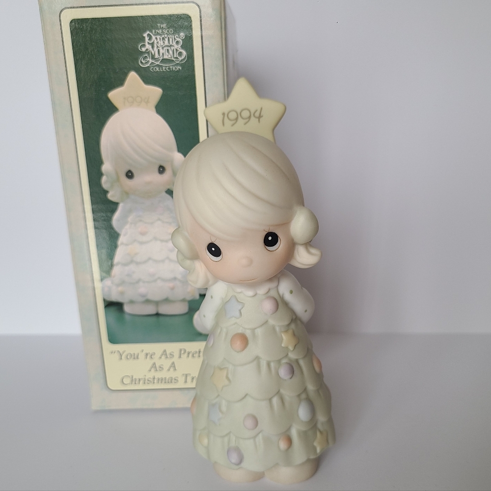 Precious Moments Girl Christmas Tree Festive Porcelain Collectible Figurine